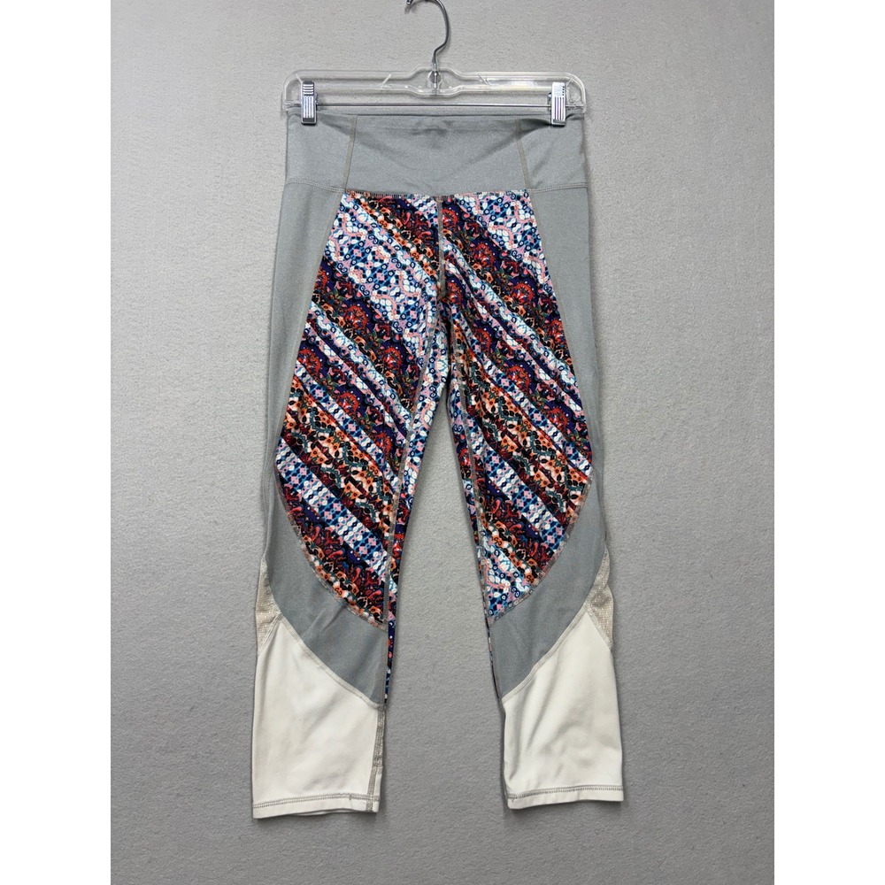 Athleta Leggings Women Small Gray Floral Print Mesh Crop High Rise 777525-00